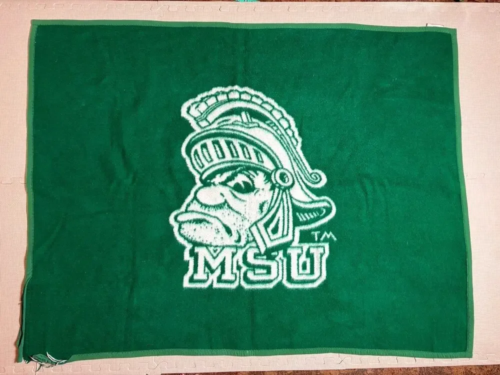Vtg Michigan State Spartans Blanket Sparty Logo Beiderlack 58”x45” Green White